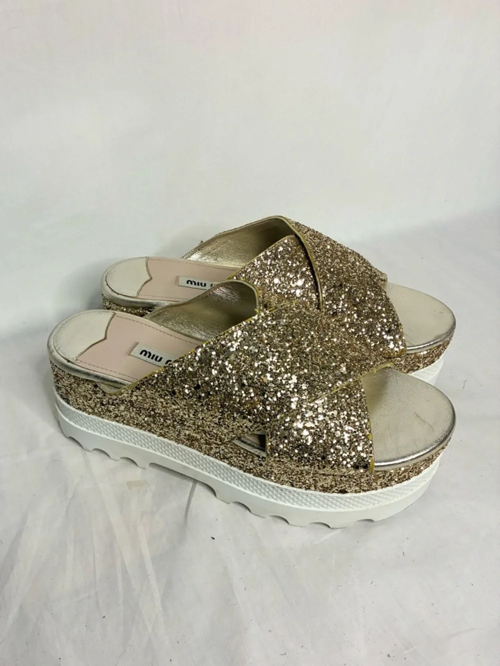 Miu Miu Sparkle Platform Sandals - Picture 4 of 14